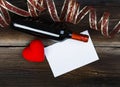 Red Heart, Sheet Of Paper And Bottle Wine. Royalty Free Stock Photo