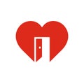 Red heart sign with open door, symbol of cordiality, open feeling, trust icon