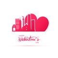 Red heart and silhouette of Mexico city, paper stickers. Royalty Free Stock Photo