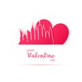 Red heart and silhouette of New York city paper stickers.