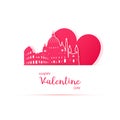 Red heart and silhouette of Rome city paper stickers.