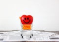 Red heart on small trolley with 14 feb Valentine day , valentine concept Royalty Free Stock Photo