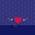 Heart caught on Valentine s Day rejoices chained to the wall with gold chains