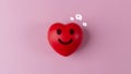 Red heart with smiley face and social media icons on pink background