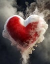 Red heart in smoke