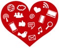 Red Heart with Social Media Icons Illustration Royalty Free Stock Photo