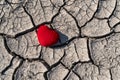 Red heart on soil drought cracked texture Royalty Free Stock Photo