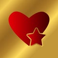 Red heart with star icon isolated on gold background. Passion love, health concept. Valentine day symbol. Simple element. Vector