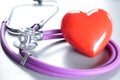 Red heart and a stethoscope on cardiagram Royalty Free Stock Photo