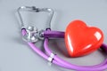 Red heart and a stethoscope on cardiagram Royalty Free Stock Photo