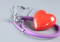 Red heart and a stethoscope on cardiagram Royalty Free Stock Photo