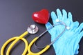 Red heart and a stethoscope on cardiagram Royalty Free Stock Photo