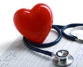 Red heart and a stethoscope on cardiagram Royalty Free Stock Photo