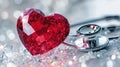 A red heart and a stethoscope on a light background, area for text Royalty Free Stock Photo
