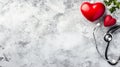 A red heart and a stethoscope on a light background, area for text Royalty Free Stock Photo
