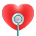Red Heart With Stethoscope Use For Heart Medical Topic Isolated On A White Background. Realistic Vector Illustration. Royalty Free Stock Photo