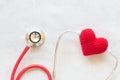 Red heart and stethoscope on white isolated background copy space. Concept for heart health cardiology insurance plan organ Royalty Free Stock Photo