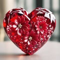 Red heart-stone with flowers. Valentine\'s card Royalty Free Stock Photo