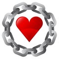 Red heart in strong steel circle chain Royalty Free Stock Photo