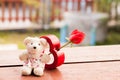 Red heart and teddy bear for love in valentine, vintage style Va Royalty Free Stock Photo