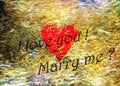 Red heart with text I love you and marry me.