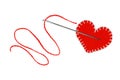 Red heart, thread and needle isolated on white Royalty Free Stock Photo