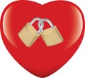 Red heart with two padlocks together