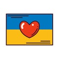 Red heart on Ukrainian flag. Pray For Ukraine peace. Save Ukraine from Russia. Love Ukraine