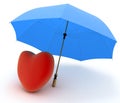Red heart under umbrella on white