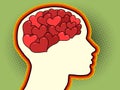 red heart valentine love romance Thoughts in the silhouette of the head, dreams. Royalty Free Stock Photo