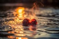 Red heart in water with reflection on black background. Love concept. Generative AI Royalty Free Stock Photo