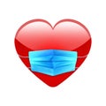 A red heart wearing a surgical mask.