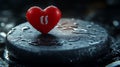 Red Heart On Wet Stone Shows Pause Symbol Royalty Free Stock Photo