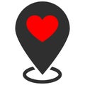 Red heart on a white background as a symbol of a point of a place or destination. Symbol of love, meeting place, location,