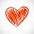 Red heart on white background. Hand-drawn painted heart for t-shirt print, flyer, poster design. Royalty Free Stock Photo