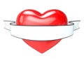 Red heart and white, blank ribbon. 3D tattoo