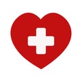 Heart with a white cross icon sign. Red heart and medical cross icon a symbol of caring about the heart