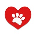 Red heart with white paw print animal Royalty Free Stock Photo