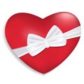 Red heart with white ribbon and bow isolated on white background. Decoration for Valentine`s day and other holidays. Vector Royalty Free Stock Photo