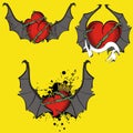 Red heart winged bat tattoo set crown6 Royalty Free Stock Photo