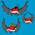 Red heart winged bat tattoo set crown7 Royalty Free Stock Photo