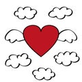 Red heart with wings and clouds in the sky Royalty Free Stock Photo
