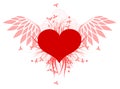 Red heart with wings and floral decoration isolated