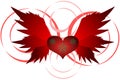 Red heart with wings isolated