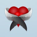 Red heart with wings lovingly hugging