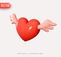 Red heart With wings. Realistic 3d design Icon heart symbol love. Vector illustration Royalty Free Stock Photo