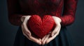 Red heart in woman& x27;s hands on Valentine& x27;s Day. Royalty Free Stock Photo