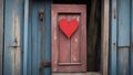 red heart on wooden door A blank wood sign with a red heart on a blue door. The sign is old and worn, and the heart is cozy