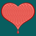 Red heart wounded with love. Font design. Pop art