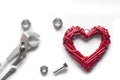 Red Heart. Wrench And Nuts. On A White Background. Mental Help Concept